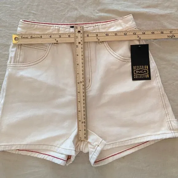 RVCA NWT | Recession in natural cream denim with red detail jean shorts | sz 25 - Picture 2 of 6